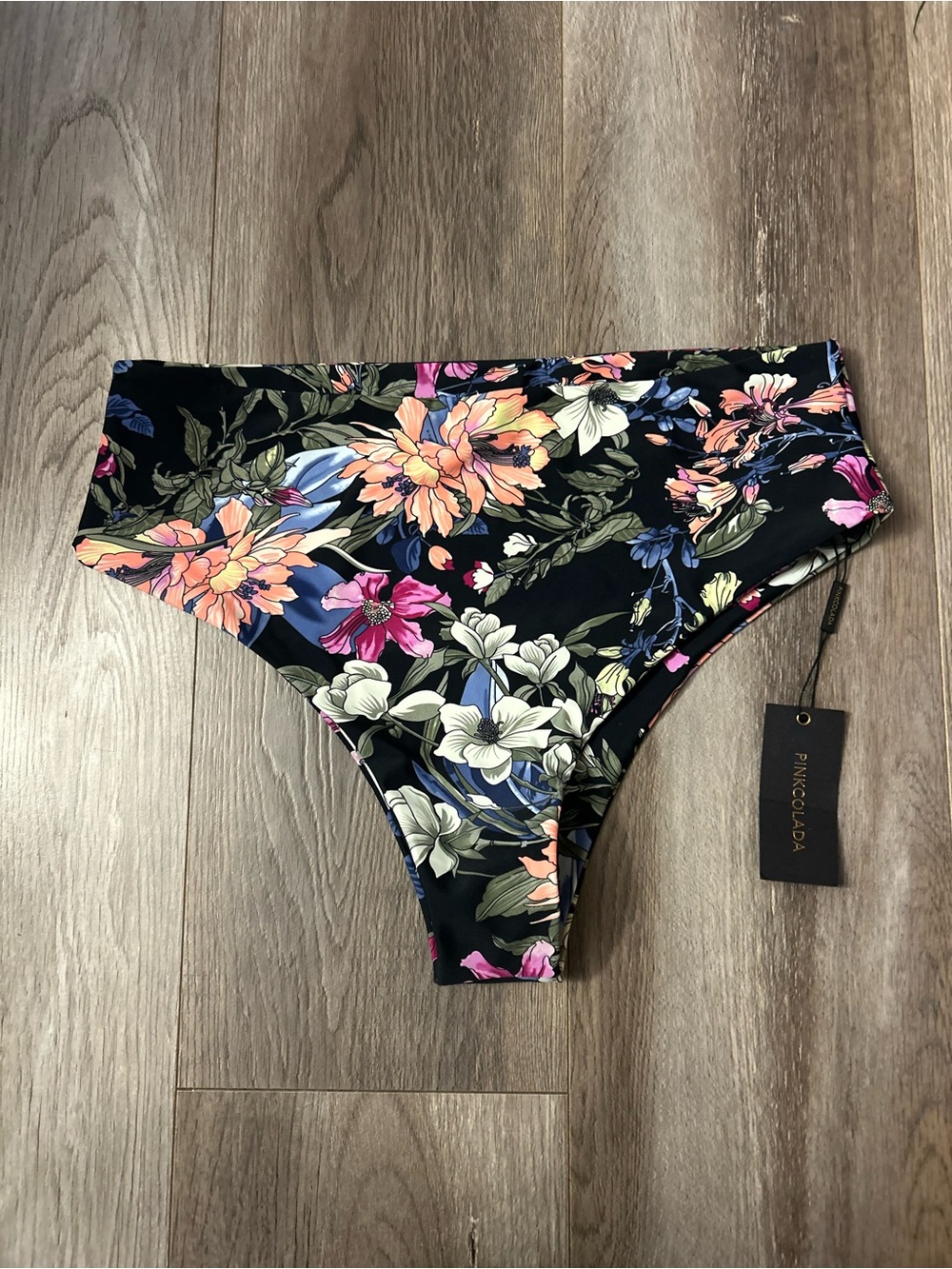 Pinkcolada High Waist Baudouin Bikini Bottoms in Night Floral NWT, Size 2XL